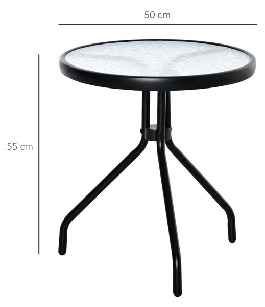 Outsunny Tavolino da Giardino Rotondo con Ripiano in Vetro, Tavolino da Caffè per Interni ed Esterni, Φ50x55cm, Nero|Aosom