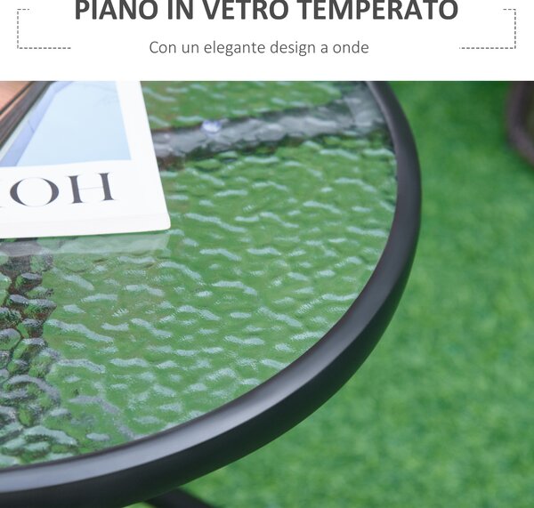 Outsunny Tavolino da Giardino Rotondo con Ripiano in Vetro, Tavolino da Caffè per Interni ed Esterni, Φ50x55cm, Nero|Aosom