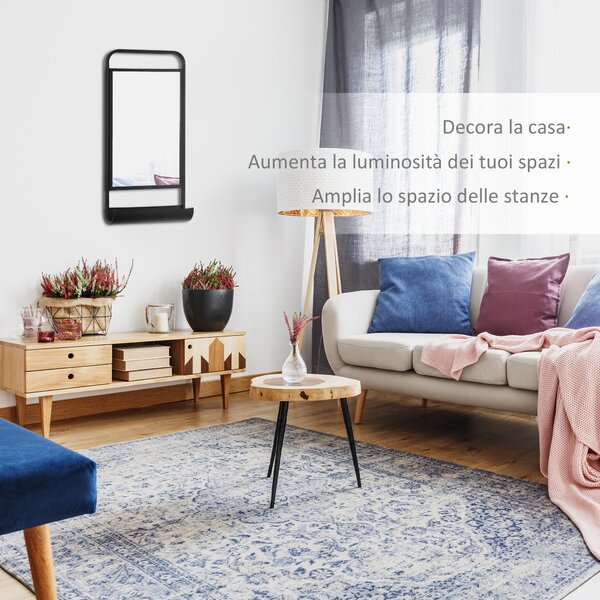 Specchio Da Parete Con Mensola E Ganci, 50x50 Cm, Cornice In Legno Nero, Decorativo Per Bagno, Camera, Ingresso - 5