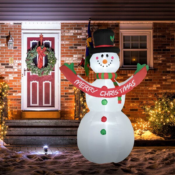 HOMCOM Pupazzo di Neve Gonfiabile Gigante Alto 243cm con Luci a LED Decorazione da Esterno o Giardino