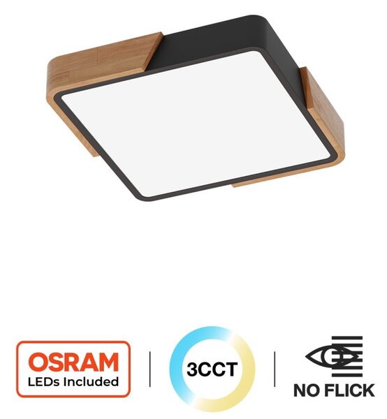 Plafoniera LED Quadrata 18W CCT, 30x30cm, Legno/Nero - OSRAM LED Colore Bianco Variabile CCT