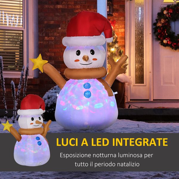 Outsunny Pupazzo di Neve Gonfiabile con Luce LED Colorata con Gonfiatore Incluso, 97x50x120cm|Aosom