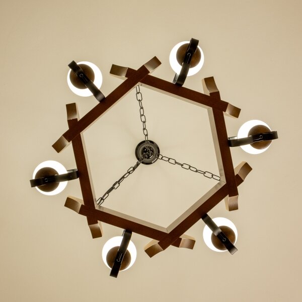 Brilagi - Lampadario a sospensione con catena QUEEN 6xE14/40W/230V faggio/noce