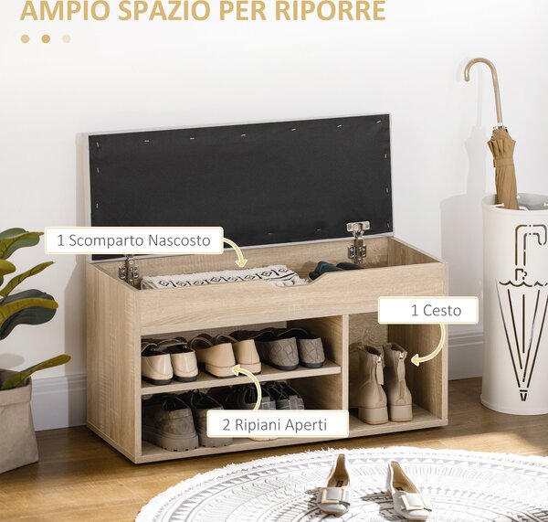 HOMCOM Armadio scarpiera Salvaspazio con 2 Ripiani Aperti e Spazio a Scomparsa, Scarpiera moderna con comodo cuscino, in Legno e PU|Aosom Italy