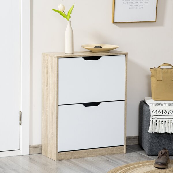 HOMCOM Mobile Scarpiera Salvaspazio Slim a 2 Cassetti per 8 Paia di Scarpe 62.5x26x81 cm, Legno e Bianco| Aosom Italy