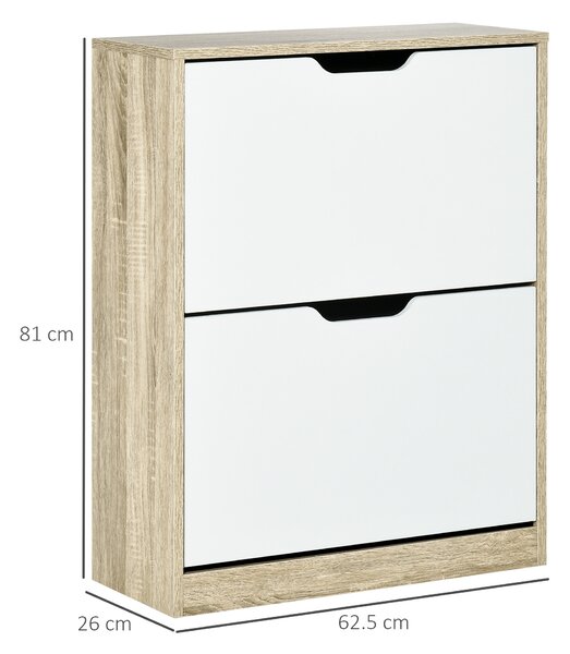 HOMCOM Mobile Scarpiera Salvaspazio Slim a 2 Cassetti per 8 Paia di Scarpe 62.5x26x81 cm, Legno e Bianco| Aosom Italy