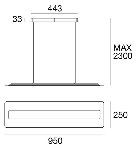 Linea Light Sospensione LED Antille, vetro, rettangolare, rame