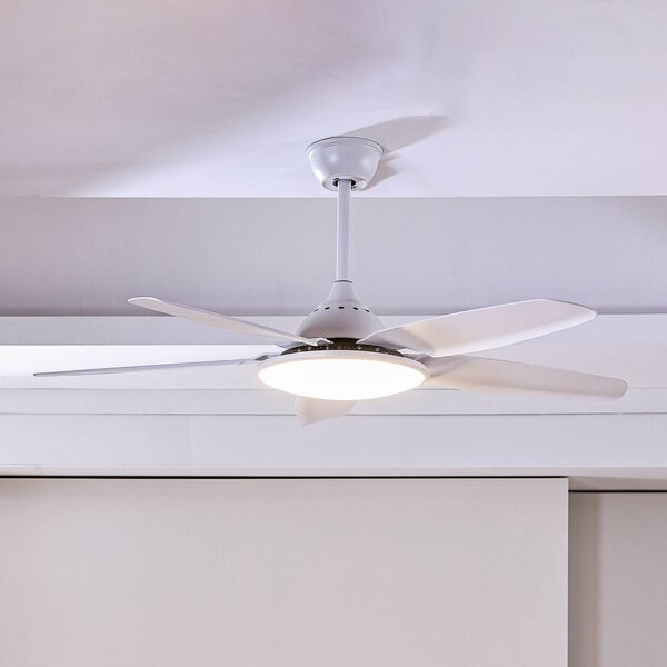 Lucande Ventilatore da soffitto LED Divian, bianco, DC, silenzioso, CCT Divian, Bianco / Opale, Soggiorno / Sala da pranzo, Metallo, Moderno