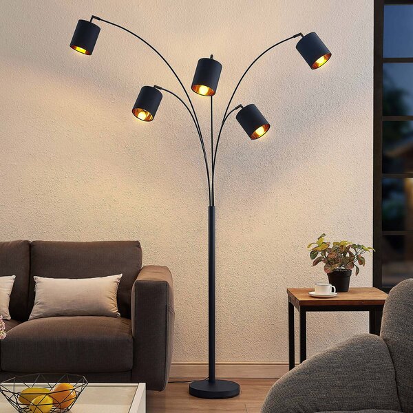 Lindby lampada da terra Abiram, nero/oro, tessuto, 70 cm Abiram, Nero, Soggiorno / Sala da pranzo, Metallo, Moderno, Lampada da terra