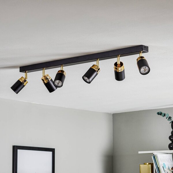 Luminex Faretto da soffitto Reno, 6 luci, nero/oro dimmerabile, Nero, Soggiorno / Sala da pranzo, Metallo, Moderno, Faretto