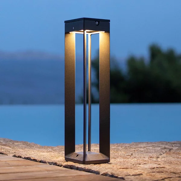Les Jardins Lampada LED solare Borne a sensore, 45 cm, grigio Borne, dimmerabile, Alluminio / Grigio / Zincato, Alluminio, Lampade solari