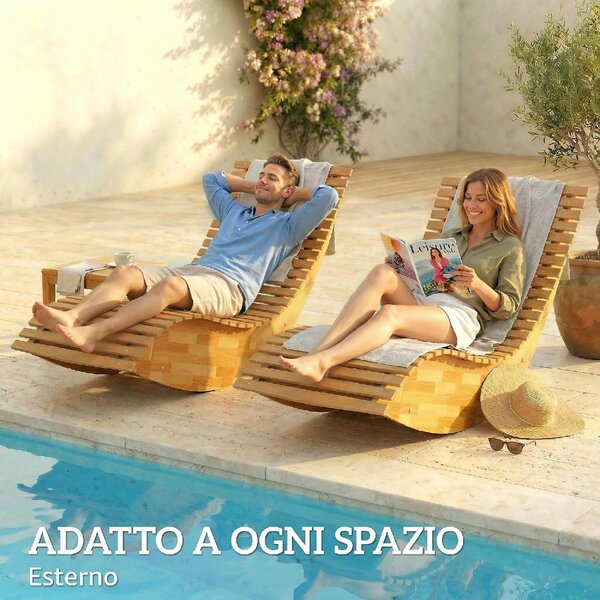 VivaGarden Sdraio da Giardino Ergonomica Set 2 Sdraio in Legno di Acacia Dimensioni 60x156x77 cm colore Legno
