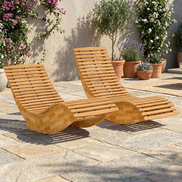 VivaGarden Sdraio da Giardino Ergonomica Set 2 Sdraio in Legno di Acacia Dimensioni 60x156x77 cm colore Legno