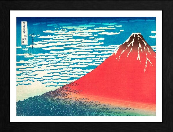 Quadro Hokusai - Red Fuji, Poster Incorniciato