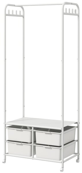 HOMCOM Stand Appendiabiti con Scarpiera a 4 Cesti e 8 Ganci, in Acciaio e Plastica, 63x37x153 cm, Bianco