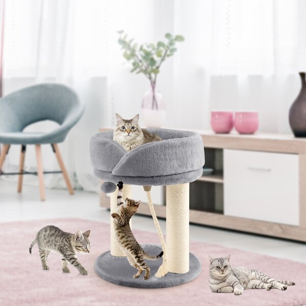 Costway Albero tiragraffi 4 in 1 con piattaforma di osservazione morbida base imbottita, Torre in Sisal naturale Grigio