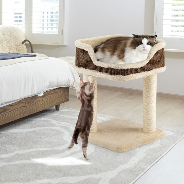 Costway Albero tiragraffi con grande piattaforma di osservazione in peluche tiragraffi, Torre in Sisal naturale Beige