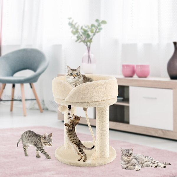 Costway Albero tiragraffi 4 in 1 con piattaforma di osservazione morbida base imbottita, Torre in Sisal naturale Beige