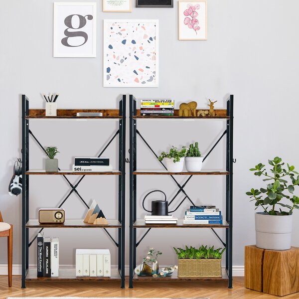 Costway Libreria industriale a 4 livelli con ganci a forma di S, Libreria multiuso con piedini regolabili e ripiano Caffè
