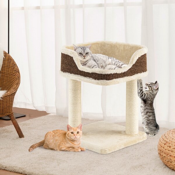 Costway Albero tiragraffi con grande piattaforma di osservazione in peluche tiragraffi, Torre in Sisal naturale Beige