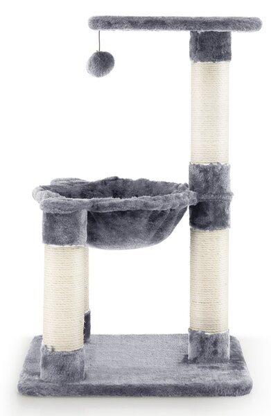 Costway Albero per gatti multilivello con amaca tiragraffi rivestiti ampia piattaforma, Torre di arrampicata Grigio