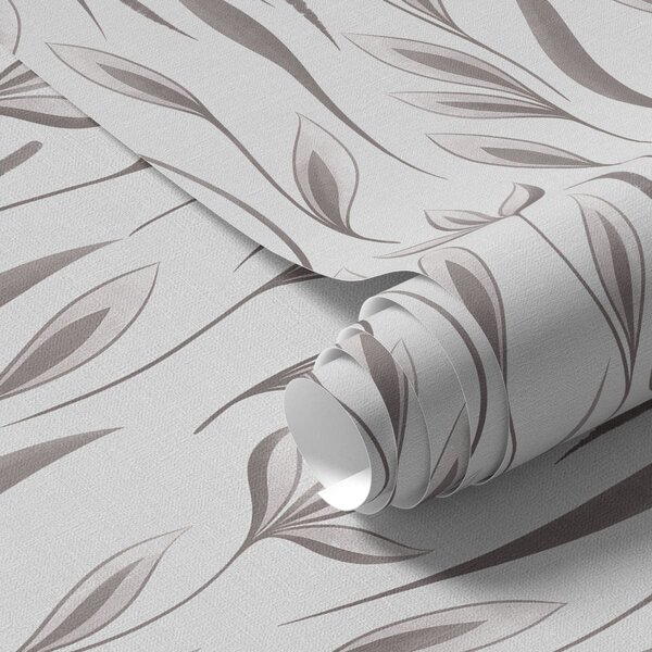 Carta da parati Steli fogliati stilizzati nei toni del grigio-beige, Parati natura classici, Parati natura foglie classici, a01230 : Uwalls.it