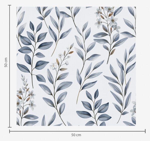 Carta da parati Fogliame blu e piccoli fiori su sfondo bianco, Parati fiori e piante classici, a01231 : Uwalls.it