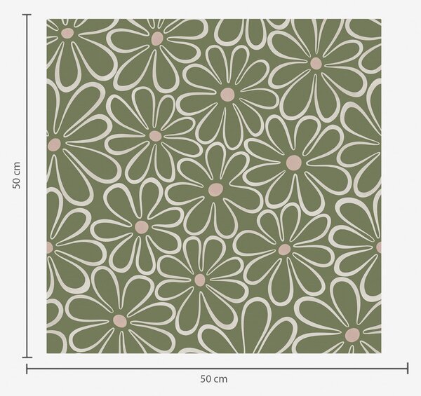 Carta da parati Grandi fiori contornati su sfondo verde, Parati fiori e piante classici, a01234 : Uwalls.it