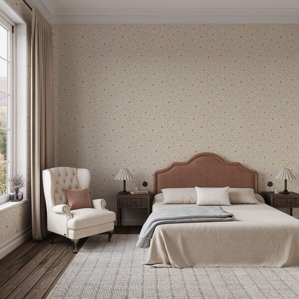 Carta da parati Grandi fiori dai contorni ben definiti su uno sfondo color crema chiaro, Parati fiori e piante classici, a01234v1 : Uwalls.it