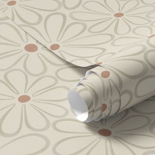 Carta da parati Grandi fiori dai contorni ben definiti su uno sfondo color crema chiaro, Parati fiori e piante classici, a01234v1 : Uwalls.it