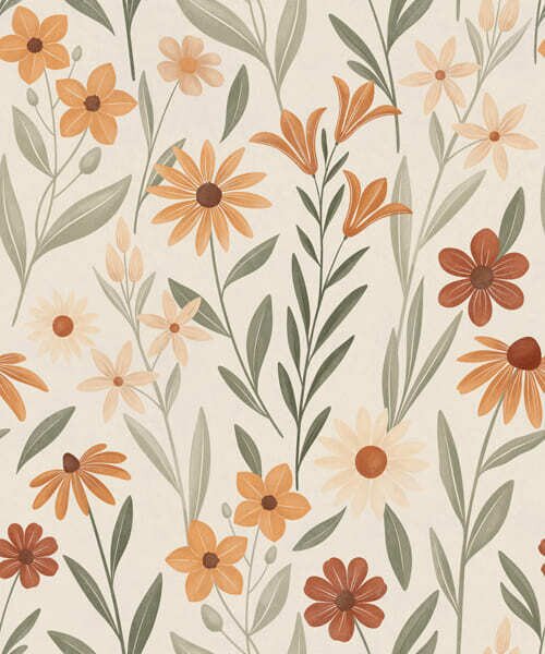 Carta da parati Fiori di campo dai caldi toni arancioni, Parati fiori e piante classici, a01237 : Uwalls.it