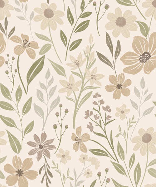 Carta da parati Delicati fiori di campo dai toni naturali, Parati fiori e piante classici, a01238 : Uwalls.it