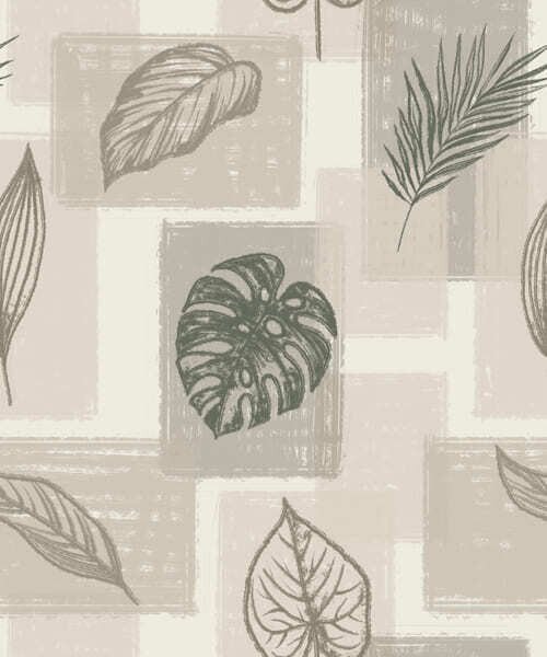 Carta da parati Contorni di foglie tropicali con blocchi geometrici, Parati fiori e piante classici, a01239 : Uwalls.it