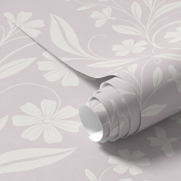 Carta da parati Fiori bianchi e rampicanti su uno sfondo rosa tenue, Parati fiori e piante classici, a01242v1 : Uwalls.it