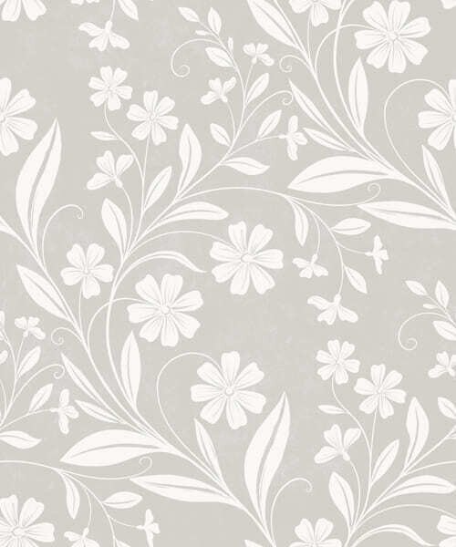 Carta da parati Fiori bianchi e rampicanti su uno sfondo grigio chiaro, Parati fiori e piante classici, a01242v2 : Uwalls.it