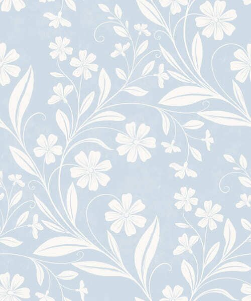 Carta da parati Fiori bianchi e rampicanti su uno sfondo azzurro chiaro, Parati fiori e piante classici, a01242 : Uwalls.it