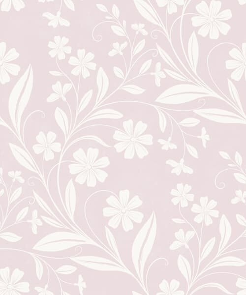 Carta da parati Fiori bianchi e rampicanti su uno sfondo rosa tenue, Parati fiori e piante classici, a01242v1 : Uwalls.it