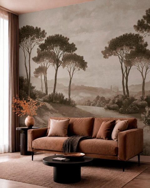 Carta da parati Paesaggio con alberi in tonalità seppia vintage, Carta da parati Natura, w05122v2 : Uwalls.it