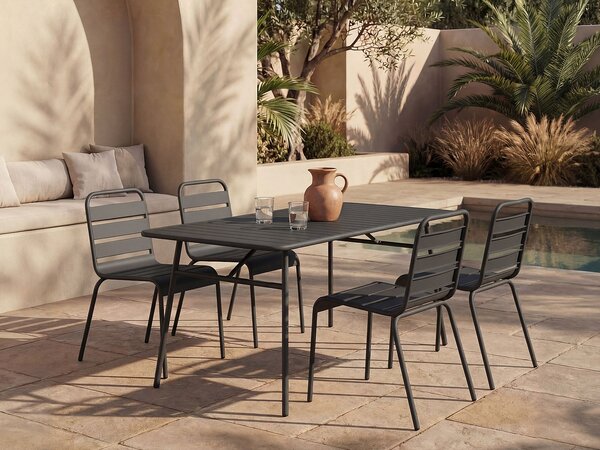 Sala da pranzo da giardino in Metallo Antracite MIRMANDE: un tavolo L.160 cm e 4 sedie impilabili