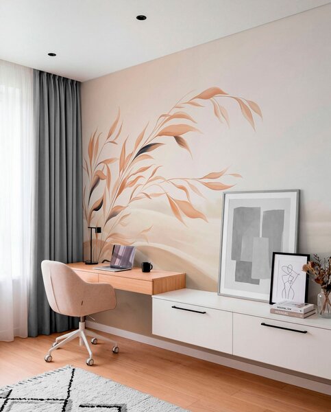 Carta da parati Un paesaggio dai colori tenui con un ramo che si staglia sulle colline in tonalità beige, Carta da parati Buffer, w05297 : Uwalls.it