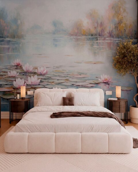 Carta da parati Lago impressionista con ninfee e luce soffusa, Carta da parati Buffer, w05515 : Uwalls.it