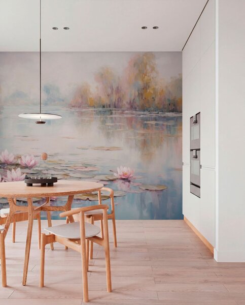 Carta da parati Lago impressionista con ninfee e luce soffusa, Carta da parati Buffer, w05515 : Uwalls.it