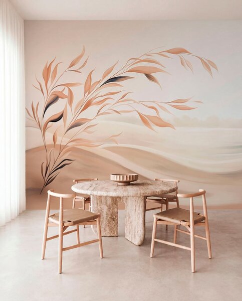 Carta da parati Un paesaggio dai colori tenui con un ramo che si staglia sulle colline in tonalità beige, Carta da parati Buffer, w05297 : Uwalls.it