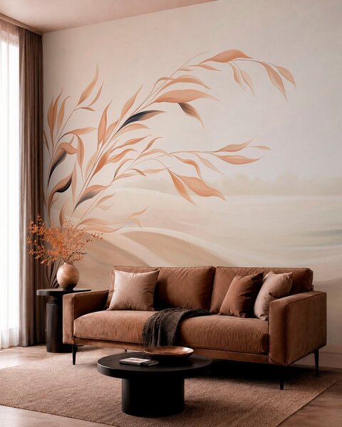 Carta da parati Un paesaggio dai colori tenui con un ramo che si staglia sulle colline in tonalità beige, Carta da parati Buffer, w05297 : Uwalls.it