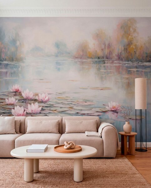 Carta da parati Lago impressionista con ninfee e luce soffusa, Carta da parati Buffer, w05515 : Uwalls.it