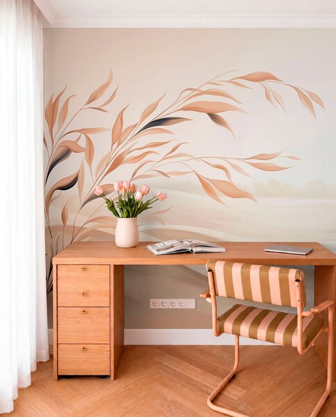 Carta da parati Un paesaggio dai colori tenui con un ramo che si staglia sulle colline in tonalità beige, Carta da parati Buffer, w05297 : Uwalls.it