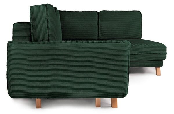 Divano angolare verde scuro allungabile/con contenitore (con penisola a destra/a L) con rivestimento in velluto a coste Tori – Bonami Selection