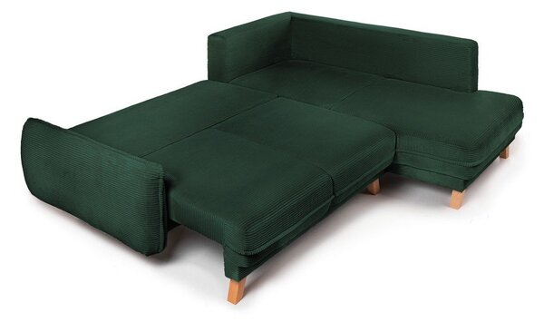 Divano angolare verde scuro allungabile/con contenitore (con penisola a destra/a L) con rivestimento in velluto a coste Tori – Bonami Selection