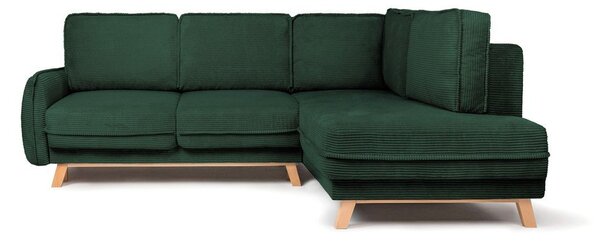 Divano angolare verde scuro allungabile/con contenitore (con penisola a destra/a L) con rivestimento in velluto a coste Tori – Bonami Selection