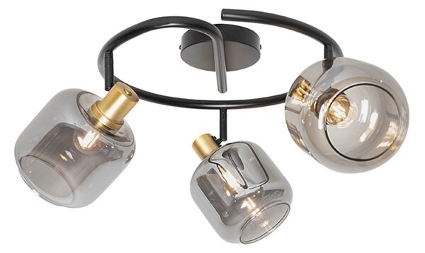 Faretto da soffitto nero con vetro fumé rotondo 3 luci - Zuzanna